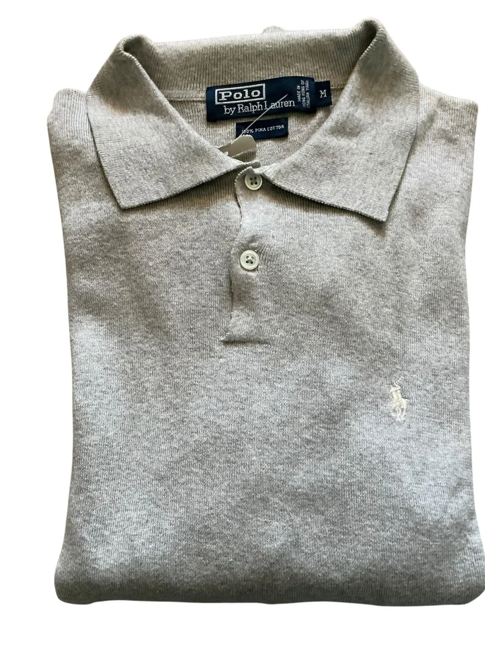 Polo Ralph Lauren Pima cotton knit grey polo shirt 2-button knit size M